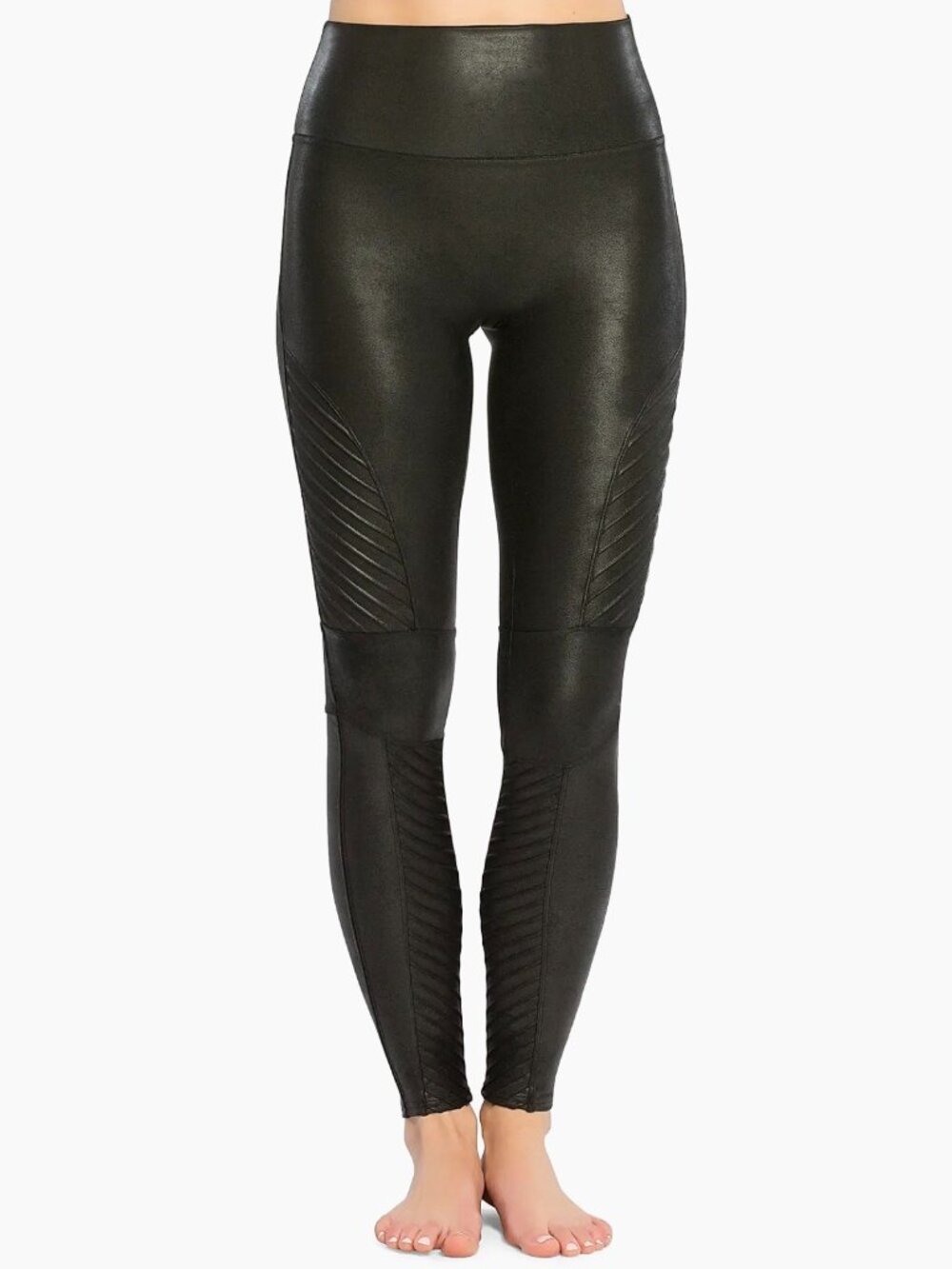 Spanx Size M Faux Leather Moto Leggings Black Edgy Biker Stretch Shaping Skinny
